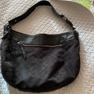 Coach Logo Fabric Black Shoulder Purse